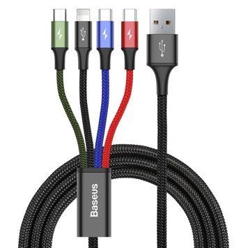 Кабель Baseus Fast 4-in-1 Cable For iP+Type-C(2)+Micro 3.5A 1.2m Black 878860135 фото