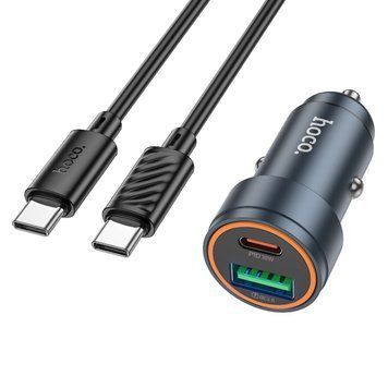 Автомобільний зарядний пристрій HOCO Z57A Glorious PD30W+QC3.0 car charger set(C to C) Metal Gray 220069010 фото