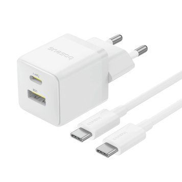 Мережевий зарядний пристрій з кабелем Baseus Palm Fast Charger C+U 30W EU Moon White (with USB-C to USB-C 60W (20V/3A) 1m Moon White) 775809691 фото