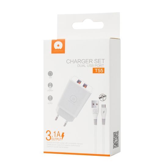Мережевий зарядний пристрій з кабелем WUW-T55 2USB/3.1A set micro 721036983 фото