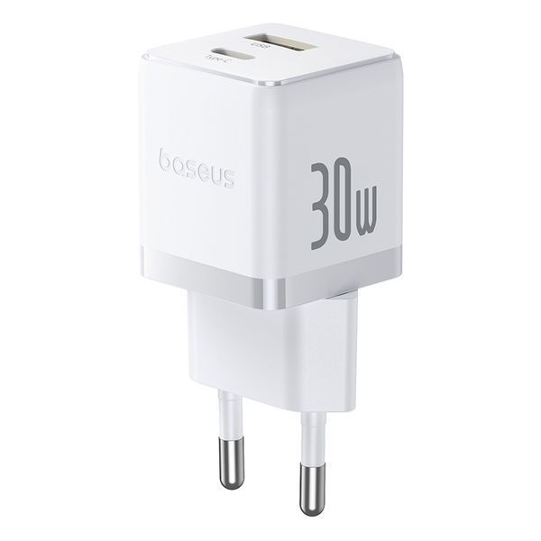 Сетевое зарядное устройство с кабелем Baseus Palm Fast Charger C+U 30W EU Moon White (with USB-C to USB-C 60W (20V/3A) 1m Moon White) 775809691 фото