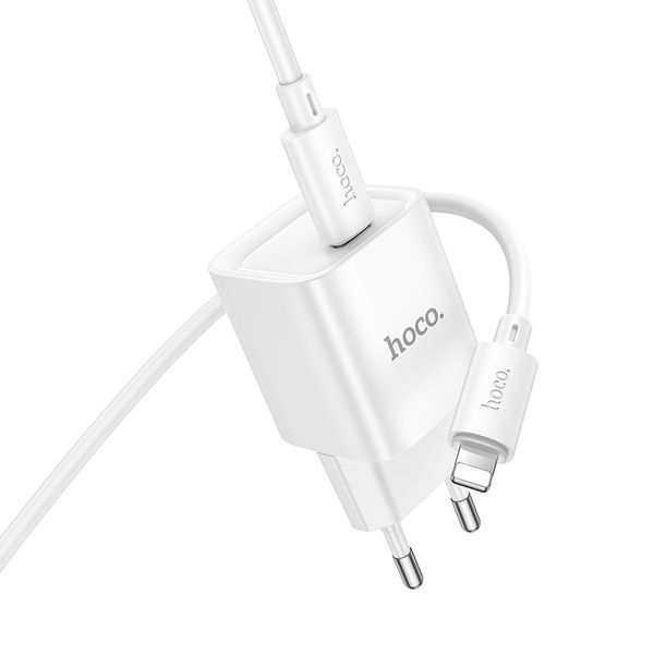 Мережевий зарядний пристрій з кабелем HOCO C146A Charm single port PD20W charger set (C to iP) (EU) White 299752245 фото