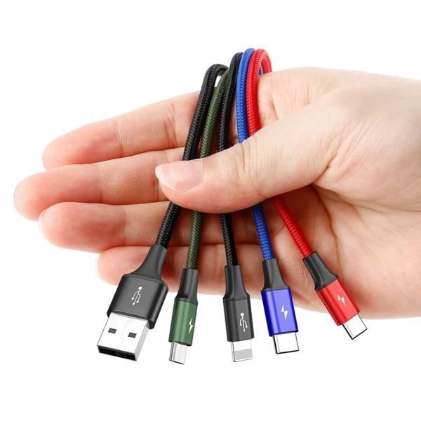 Кабель Baseus Fast 4-in-1 Cable For iP+Type-C(2)+Micro 3.5A 1.2m Black 878860135 фото