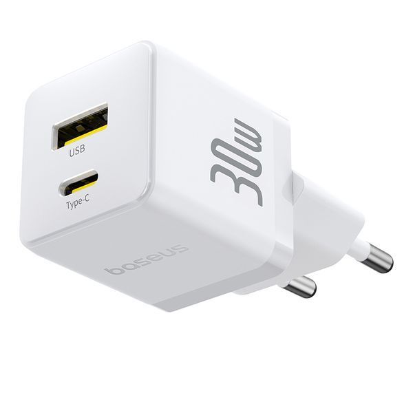 Сетевое зарядное устройство с кабелем Baseus Palm Fast Charger C+U 30W EU Moon White (with USB-C to USB-C 60W (20V/3A) 1m Moon White) 775809691 фото