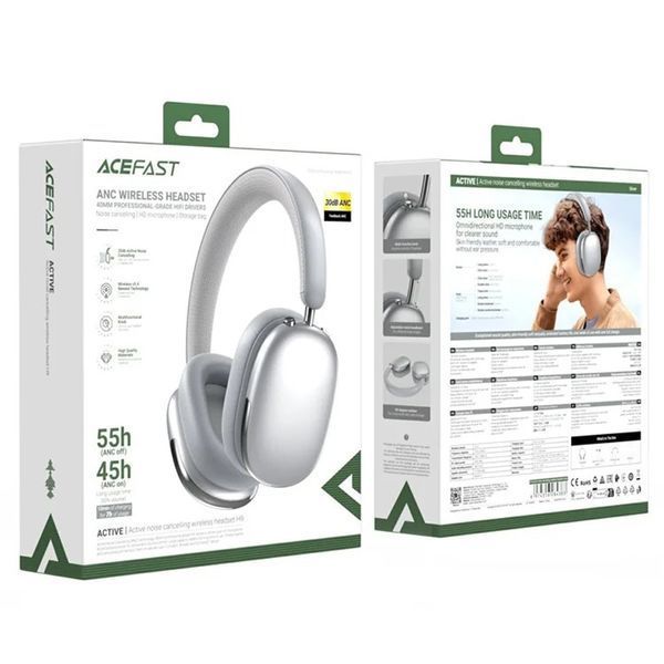 Бездротові накладні навушники ACEFAST H9 active noise cancelling wireless headset, ANC, Gray 470642369 фото