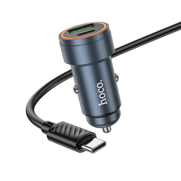 Автомобильное зарядное устройство HOCO Z57A Glorious PD30W+QC3.0 car charger set(C to C) Metal Gray 220069010 фото
