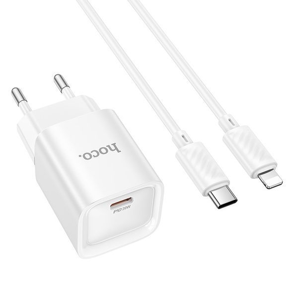 Мережевий зарядний пристрій з кабелем HOCO C146A Charm single port PD20W charger set (C to iP) (EU) White 299752245 фото