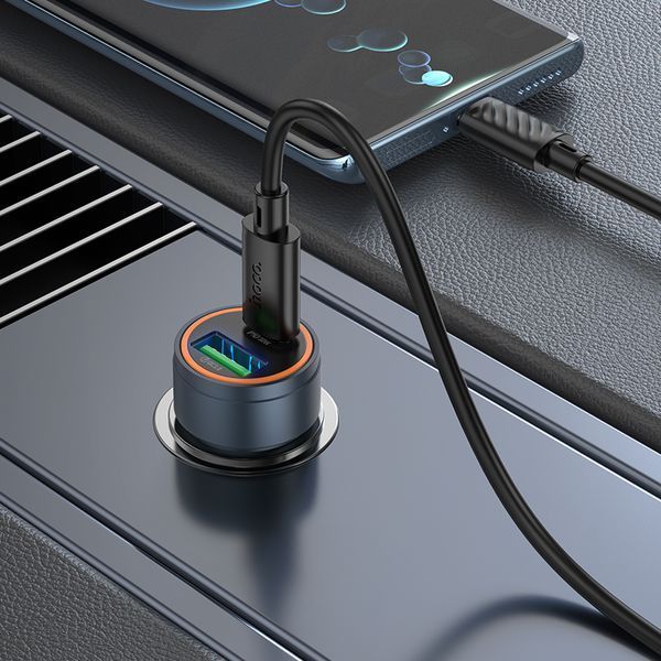 Автомобильное зарядное устройство HOCO Z57A Glorious PD30W+QC3.0 car charger set(C to C) Metal Gray 220069010 фото