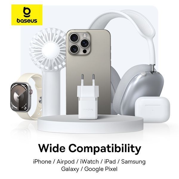 Сетевое зарядное устройство с кабелем Baseus Palm Fast Charger C+U 30W EU Moon White (with USB-C to USB-C 60W (20V/3A) 1m Moon White) 775809691 фото