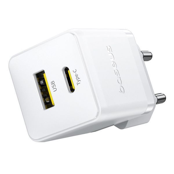 Сетевое зарядное устройство с кабелем Baseus Palm Fast Charger C+U 30W EU Moon White (with USB-C to USB-C 60W (20V/3A) 1m Moon White) 775809691 фото