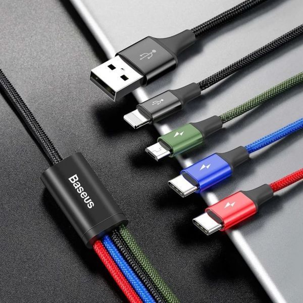 Кабель Baseus Fast 4-in-1 Cable For iP+Type-C(2)+Micro 3.5A 1.2m Black 878860135 фото
