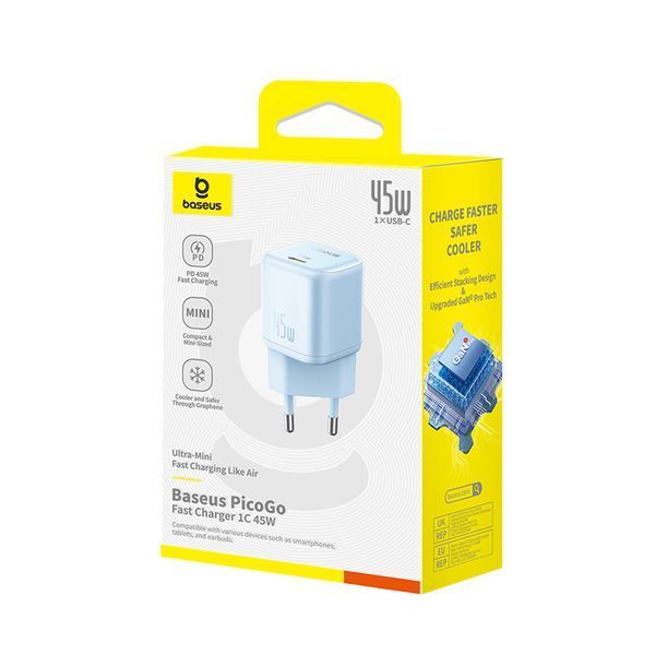 Мережевий зарядний пристрій Baseus PicoGo GaN Fast Charger 1C 45W EU Galaxy Blue 824094878 фото