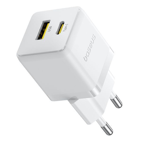 Сетевое зарядное устройство с кабелем Baseus Palm Fast Charger C+U 30W EU Moon White (with USB-C to USB-C 60W (20V/3A) 1m Moon White) 775809691 фото