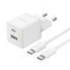 Сетевое зарядное устройство с кабелем Baseus Palm Fast Charger C+U 30W EU Moon White (with USB-C to USB-C 60W (20V/3A) 1m Moon White) 775809691 фото 1
