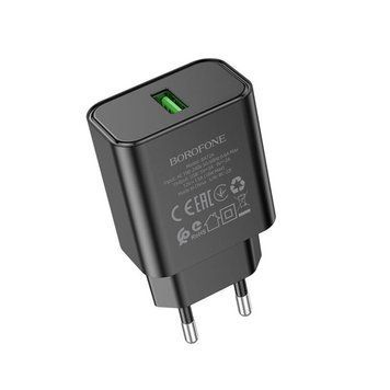 Мережевий зарядний пристрій BOROFONE BA72A Spring single port QC3.0 charger Black 833056852 фото
