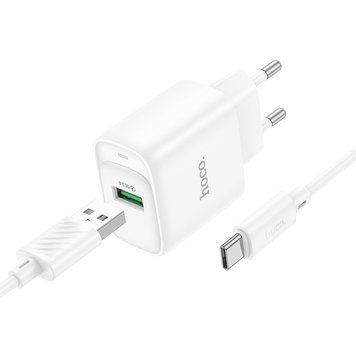 Мережевий зарядний пристрій з кабелем HOCO C140A Smart single port QC3.0 charger set (Type-C)(EU) White 332852341 фото