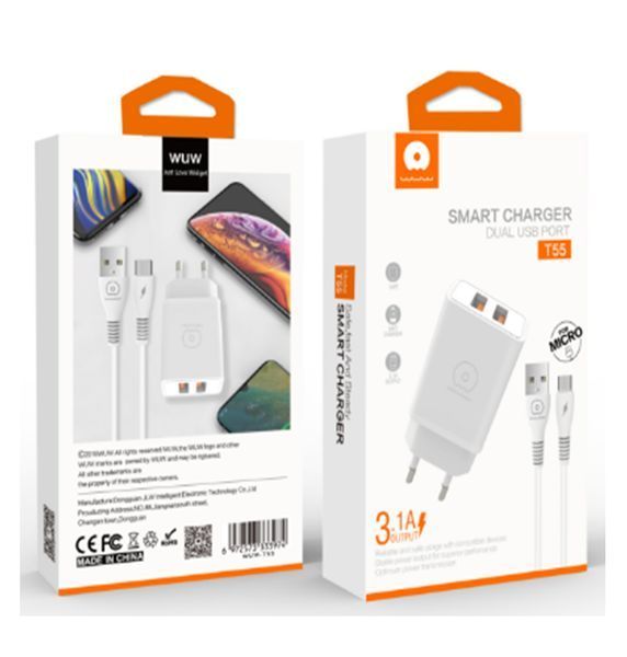Сетевое зарядное устройство с кабелем WUW-T55 2USB/3.1A set IP 792407739 фото