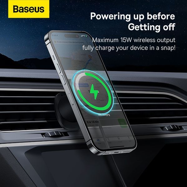 Автодержатель для телефона с БЗУ Baseus CW01 Magnetic Wireless Charging Car Mount Air Vent Version 15W Cluster Black 727135109 фото