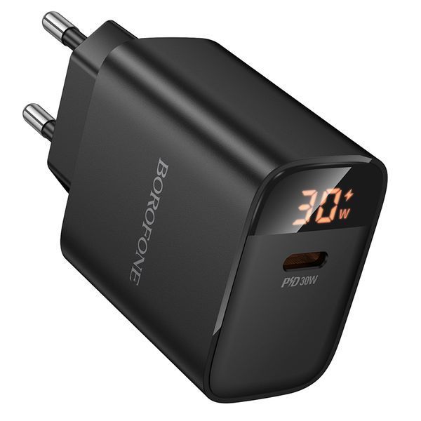 Сетевое зарядное устройство BOROFONE BA97A Ilustre single-port PD30W charger with digital display (EU) Black 105432521 фото
