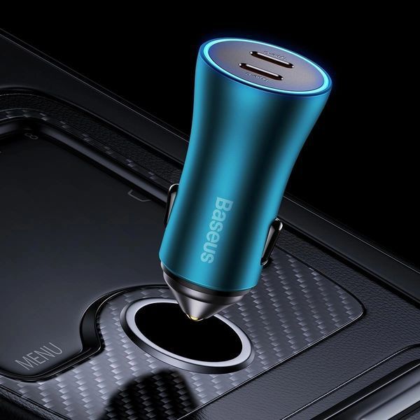 Автомобільний зарядний пристрій Baseus Golden Contactor Pro Dual Fast Charger Car Charger C+C 40W Blue 633795492 фото