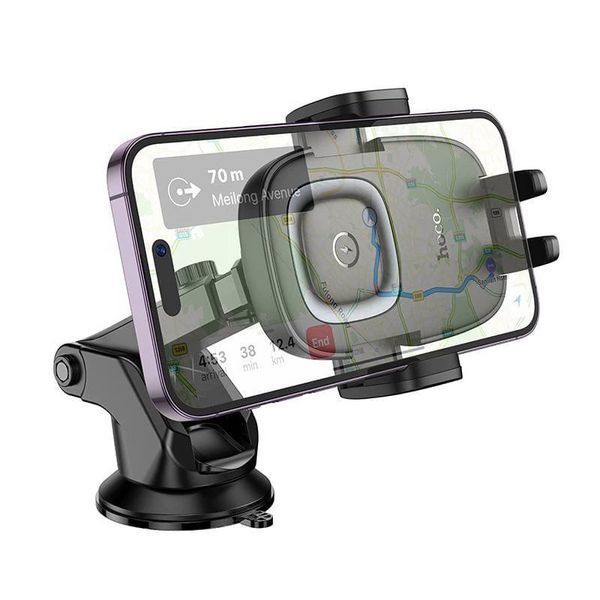 Автотримач для телефона з БЗП HOCO HW32 Crown push-type wireless charging car holder (center console) Black Metal Gray 610959948 фото