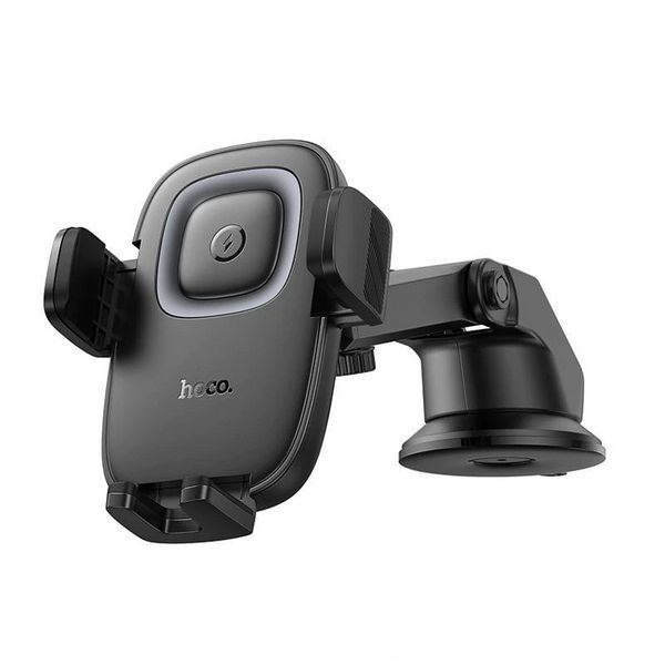 Автотримач для телефона з БЗП HOCO HW32 Crown push-type wireless charging car holder (center console) Black Metal Gray 610959948 фото