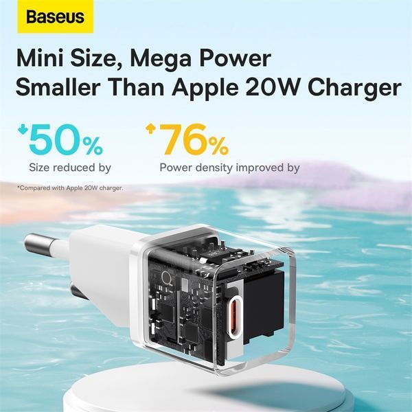 Мережевий зарядний пристрій Baseus GaN5 Fast Charger(mini) 1C 20W EU White 104762629 фото