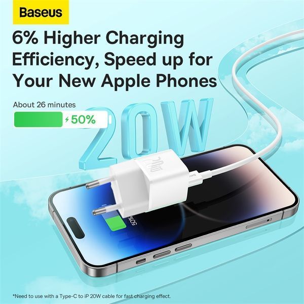 Мережевий зарядний пристрій Baseus GaN5 Fast Charger(mini) 1C 20W EU White 104762629 фото