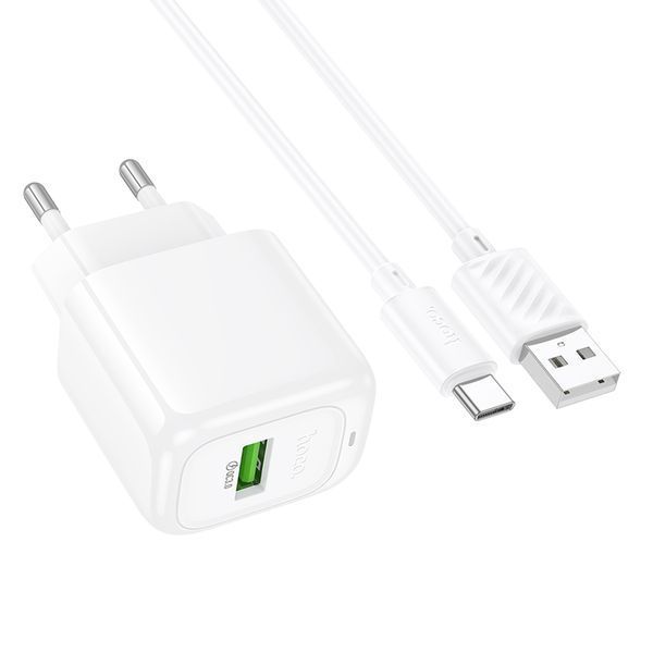 Сетевое зарядное устройство с кабелем HOCO CS52A 18W Surplus single-port QC3.0 charger set(Type-C) White 275845616 фото
