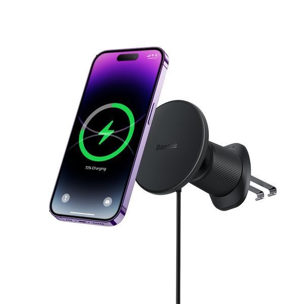 Автодержатель для телефона с БЗУ Baseus CW01 Magnetic Wireless Charging Car Mount Air Vent Version 15W Cluster Black 727135109 фото