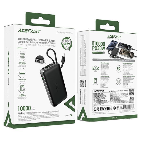 Зовнішній акумулятор ACEFAST M7 PD30W power bank with cable 10000mAh, Black 797168979 фото