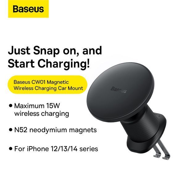 Автодержатель для телефона с БЗУ Baseus CW01 Magnetic Wireless Charging Car Mount Air Vent Version 15W Cluster Black 727135109 фото