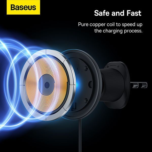Автодержатель для телефона с БЗУ Baseus CW01 Magnetic Wireless Charging Car Mount Air Vent Version 15W Cluster Black 727135109 фото