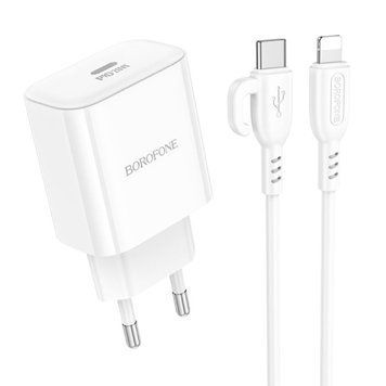 Мережевий зарядний пристрій з кабелем BOROFONE BA81A single port PD20W charger set (C to iP) (EU) White 197727208 фото