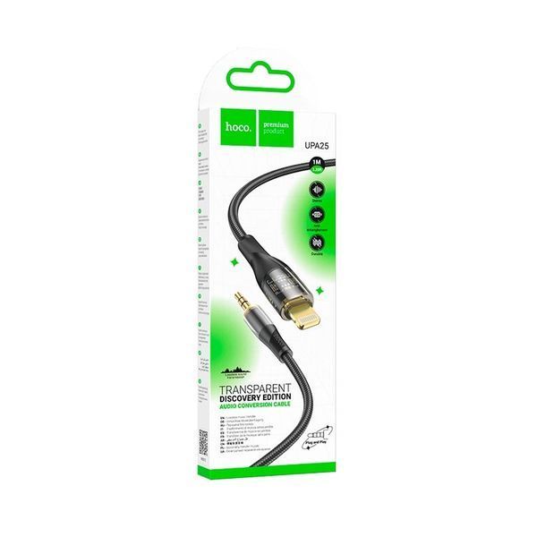 Аудіокабель HOCO UPA25 iP to 3.5mm male, nylon braid, 1m, Black 960505879 фото