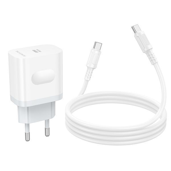 Мережевий зарядний пристрій з кабелем BOROFONE BA99A Breeze single port PD20W charger set(C to C) White 171494979 фото
