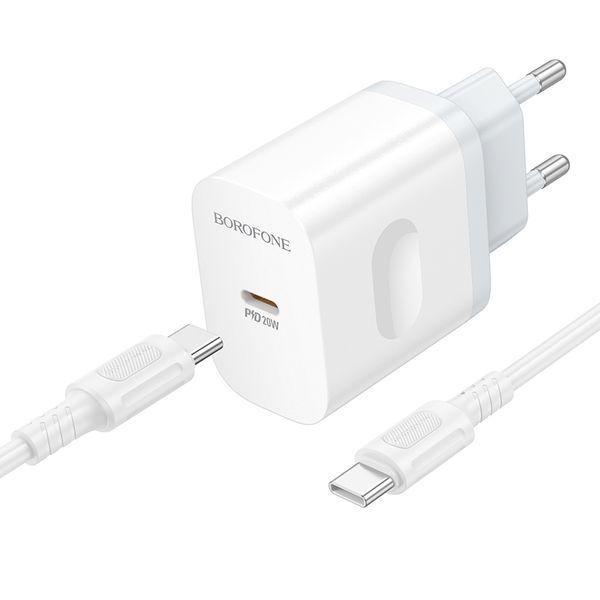 Мережевий зарядний пристрій з кабелем BOROFONE BA99A Breeze single port PD20W charger set(C to C) White 171494979 фото