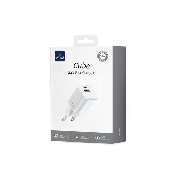 Мережевий зарядний пристрій WIWU 33W Cube GaN Fast Charger A+C Wi-G017 EU White 103313051 фото