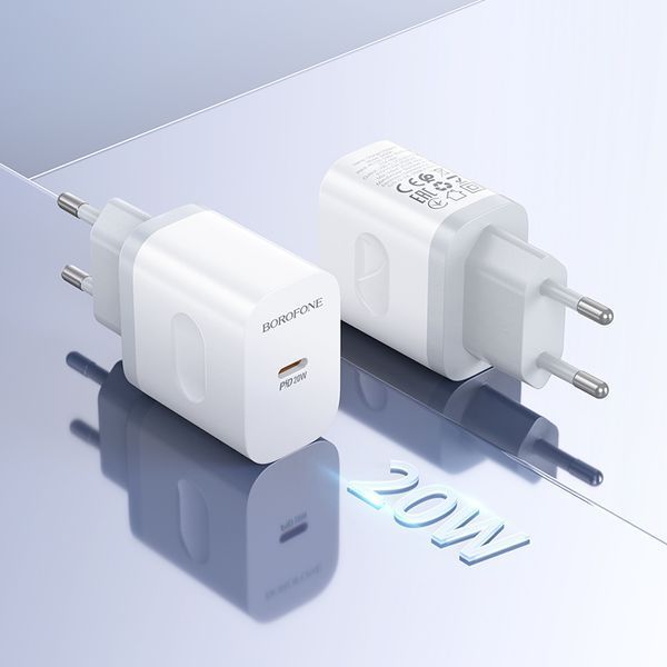 Мережевий зарядний пристрій з кабелем BOROFONE BA99A Breeze single port PD20W charger set(C to C) White 171494979 фото