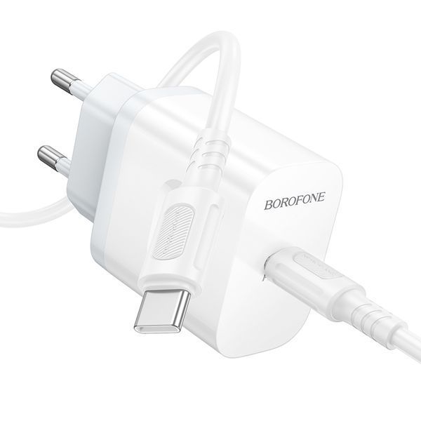 Мережевий зарядний пристрій з кабелем BOROFONE BA99A Breeze single port PD20W charger set(C to C) White 171494979 фото
