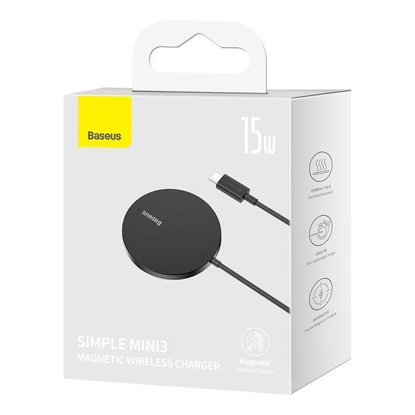 Бездротовий зарядний пристрій Baseus Simple Mini3 Magnetic Wireless Charger 15W Black 418265671 фото