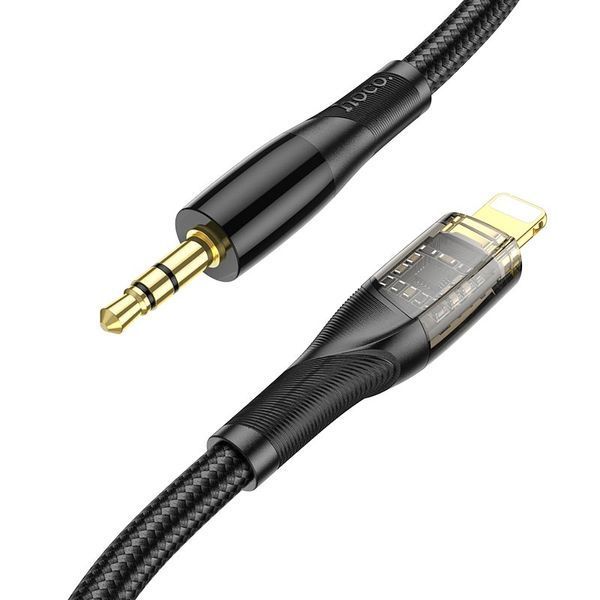 Аудіокабель HOCO UPA25 iP to 3.5mm male, nylon braid, 1m, Black 960505879 фото