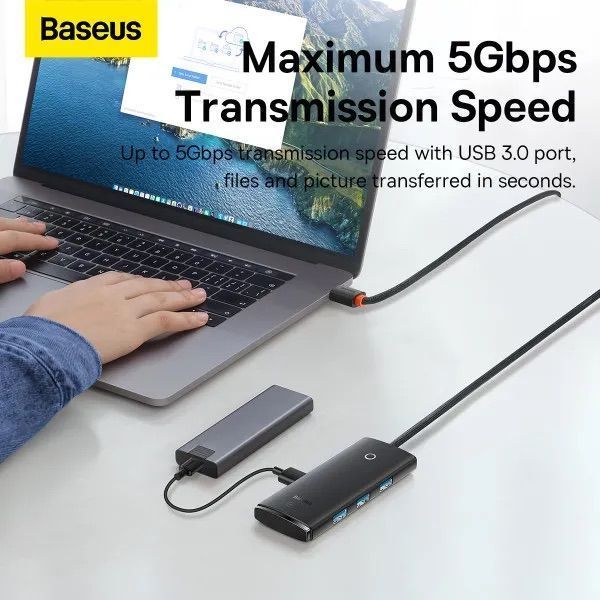 USB-хаб Baseus Lite Series 4-Port Type-C HUB Adapter (Type-C to USB 3.0*4 ) 1m Black 686805987 фото