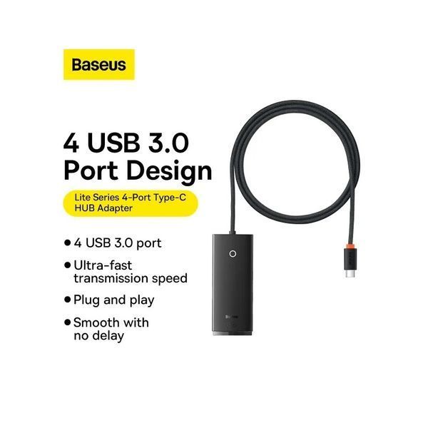 USB-хаб Baseus Lite Series 4-Port Type-C HUB Adapter (Type-C to USB 3.0*4 ) 1m Black 686805987 фото