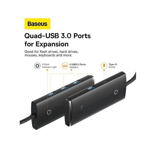 USB-хаб Baseus Lite Series 4-Port Type-C HUB Adapter (Type-C to USB 3.0*4 ) 1m Black 686805987 фото
