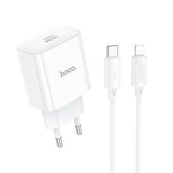 Мережевий зарядний пристрій з кабелем HOCO C76A Pro Majestic single port PD30W charger set (C to iP)(EU) White 711174315 фото