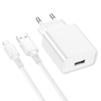 Мережевий зарядний пристрій з кабелем BOROFONE BA74A Aspirer single port charger set(iP) White 106895119 фото