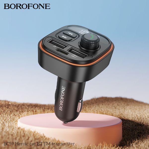 АЗП з FM-модулятором BOROFONE BC59 Heroic car BT FM transmitter Black 104327416 фото