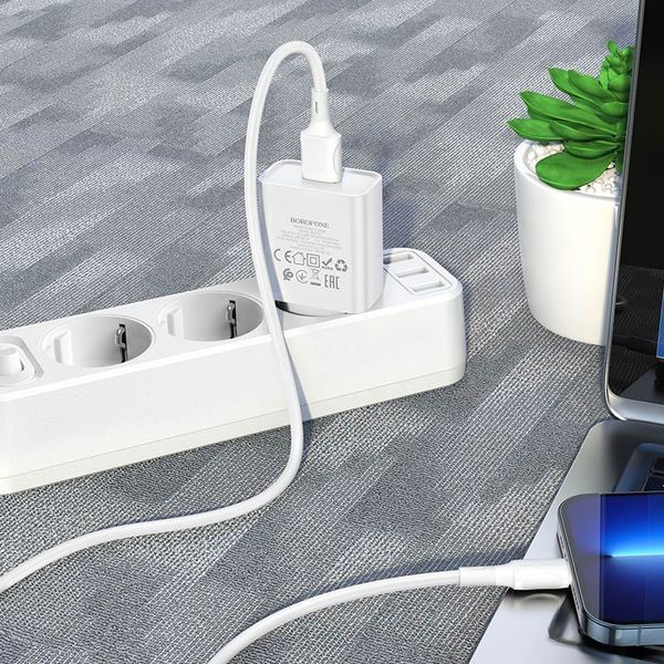 Сетевое зарядное устройство с кабелем BOROFONE BA74A Aspirer single port charger set(iP) White 106895119 фото