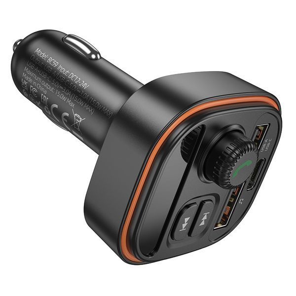АЗП з FM-модулятором BOROFONE BC59 Heroic car BT FM transmitter Black 104327416 фото